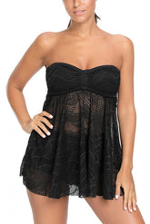 Black Mesh Cutout Strappy Tankini Set
